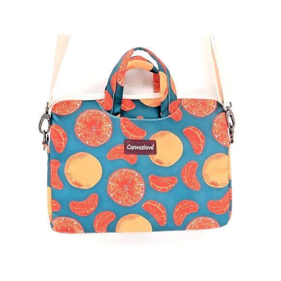 Canvaslove Teal with Oranges Fruit Colorful  Laptop Office Shoulder Bag 14"x10" - Picture 1 of 8